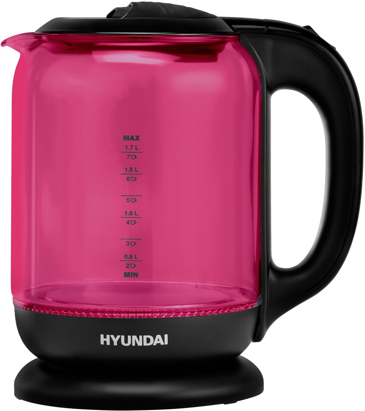 Чайник электрический Hyundai HYK-G4808 1.8 л, 2200 Вт, малиновый/черный (корпус: стекло)