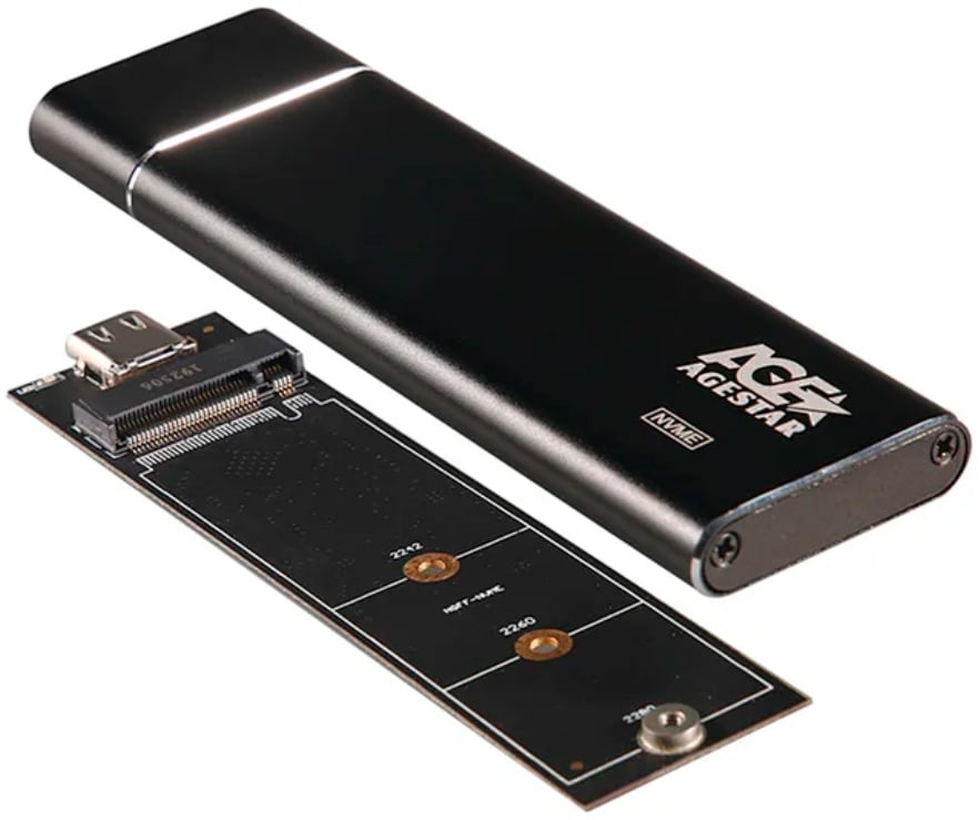 Внешний корпус для SSD AgeStar 31UBNV5C M.2 2280 NVMe, USB 3.2, алюминий, чёрный, 31UBNV5C