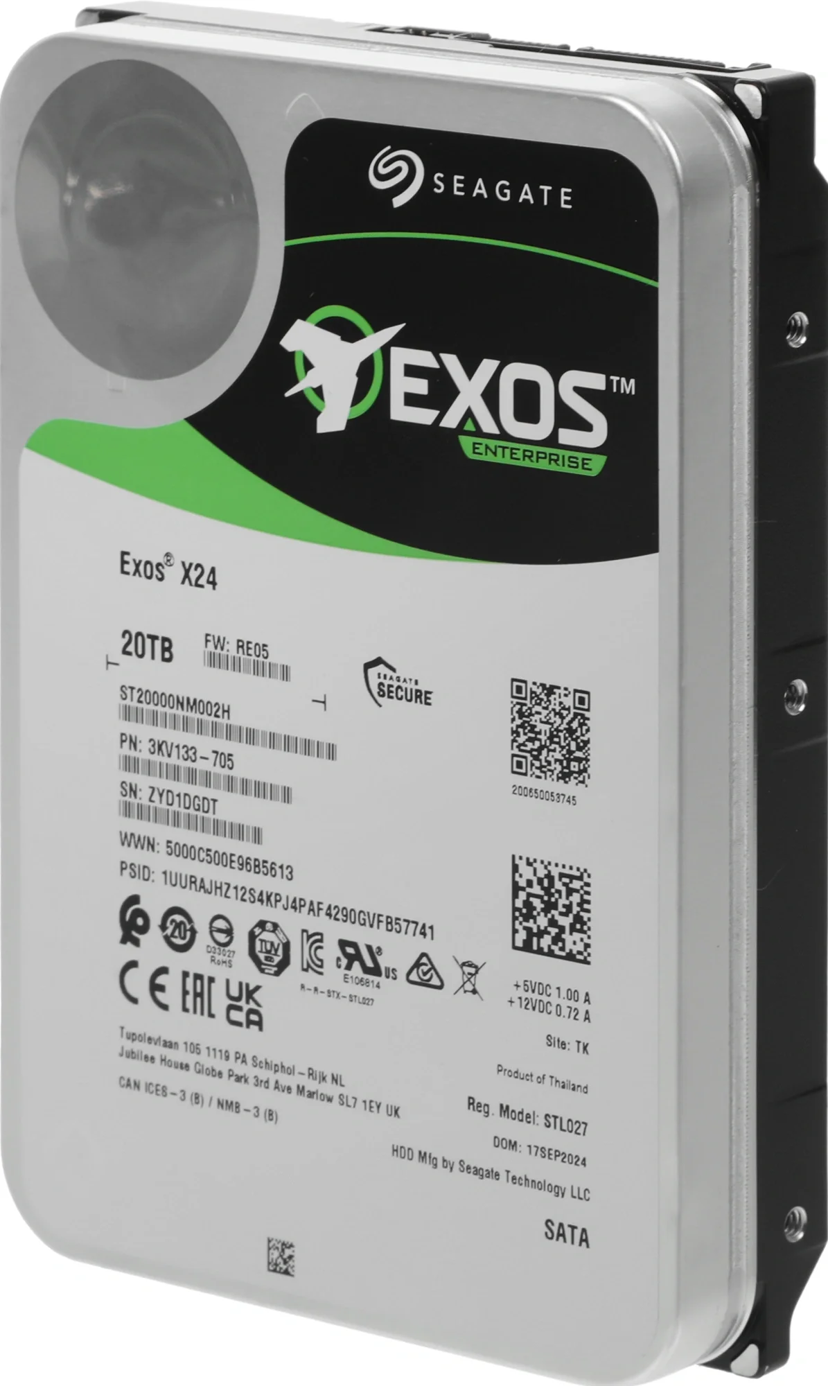 Жесткий диск/ HDD Seagate SATA3 20Tb Exos X20 7200 256Mb (replacement ST20000NM007D) 1 year warranty