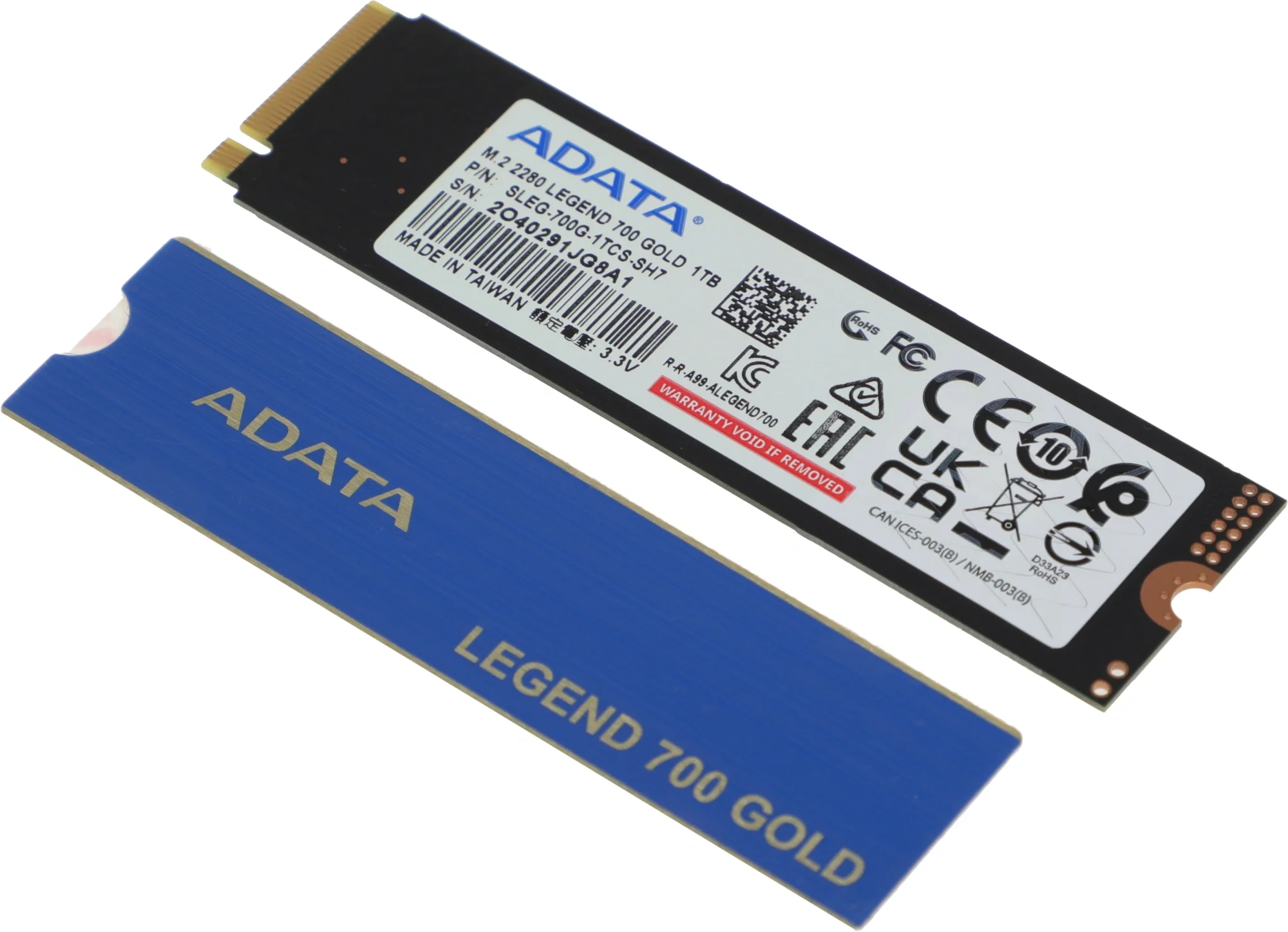 Накопитель SSD ADATA 1Tb LEGEND 700 GOLD, PCIe 3.0 x4, M.2 2280, NVMe, R/W 2000/1600, с радиатором