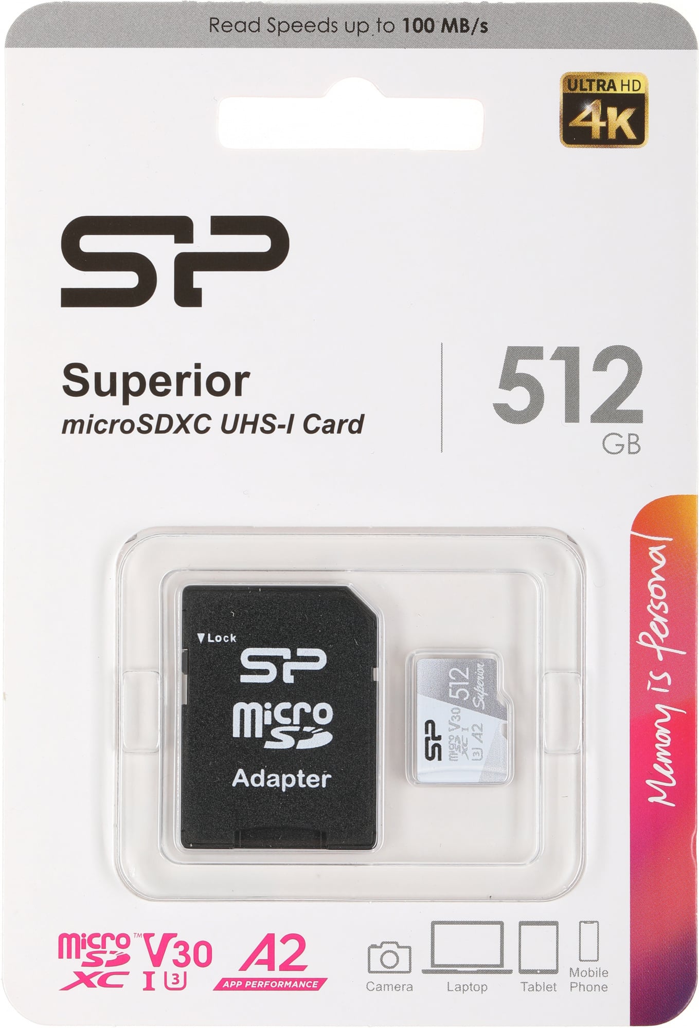 Silicon Power <SP512GBSTXDA2V20SP> microSDXC Memory Card 512Gb UHS-I U3 V30 A2  + microSD-->SD Adapter