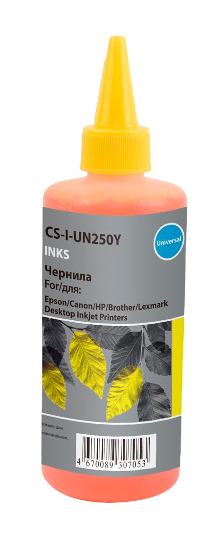 Чернила Cactus, 250мл, желтый, совместимые, водные для HP/Lexmark/Canon/Epson/Brother (CS-I-Un250Y)