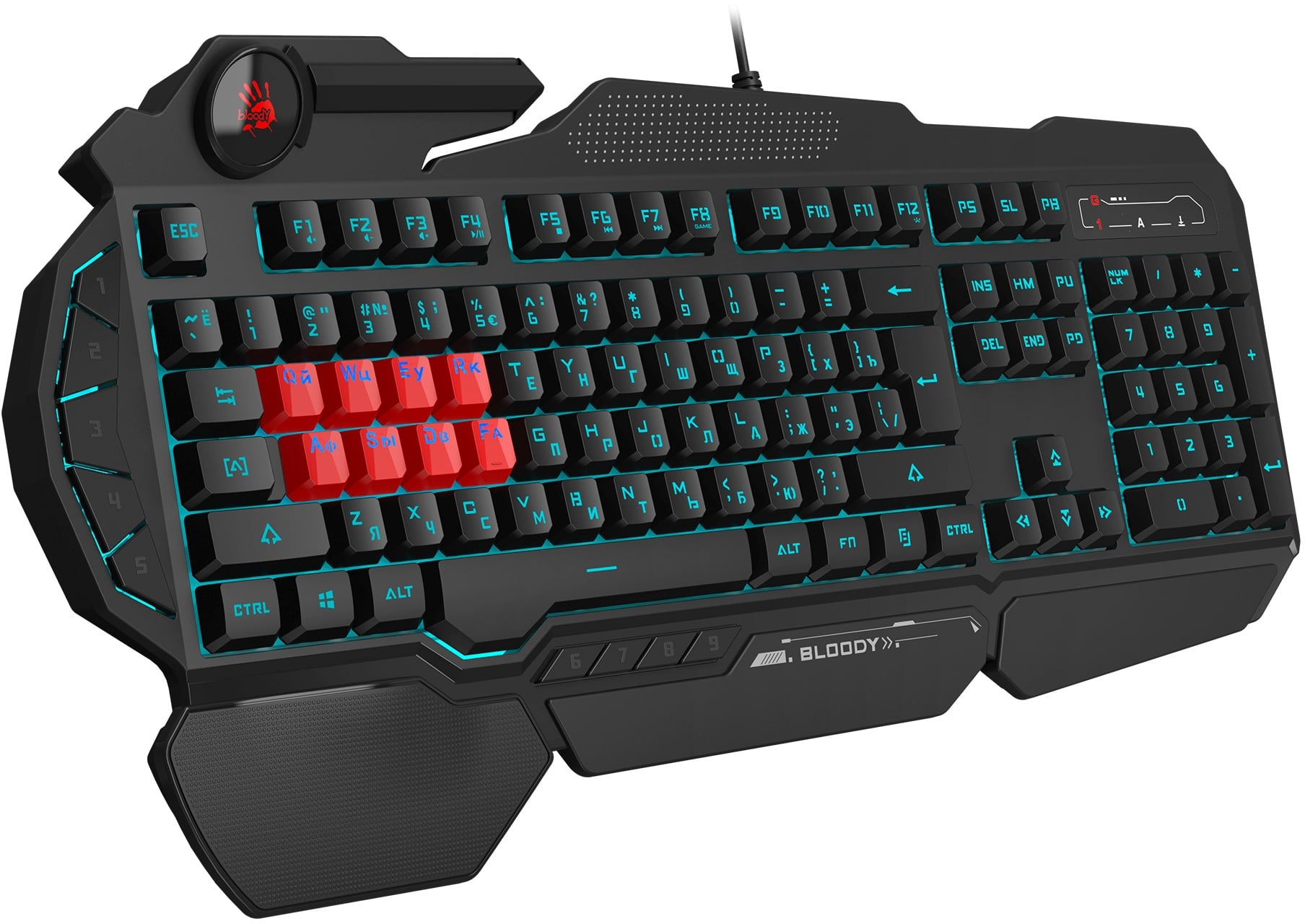Клавиатура A4Tech B318 черный USB Multimedia for gamer LED (подставка для запястий) кабель 1.8м