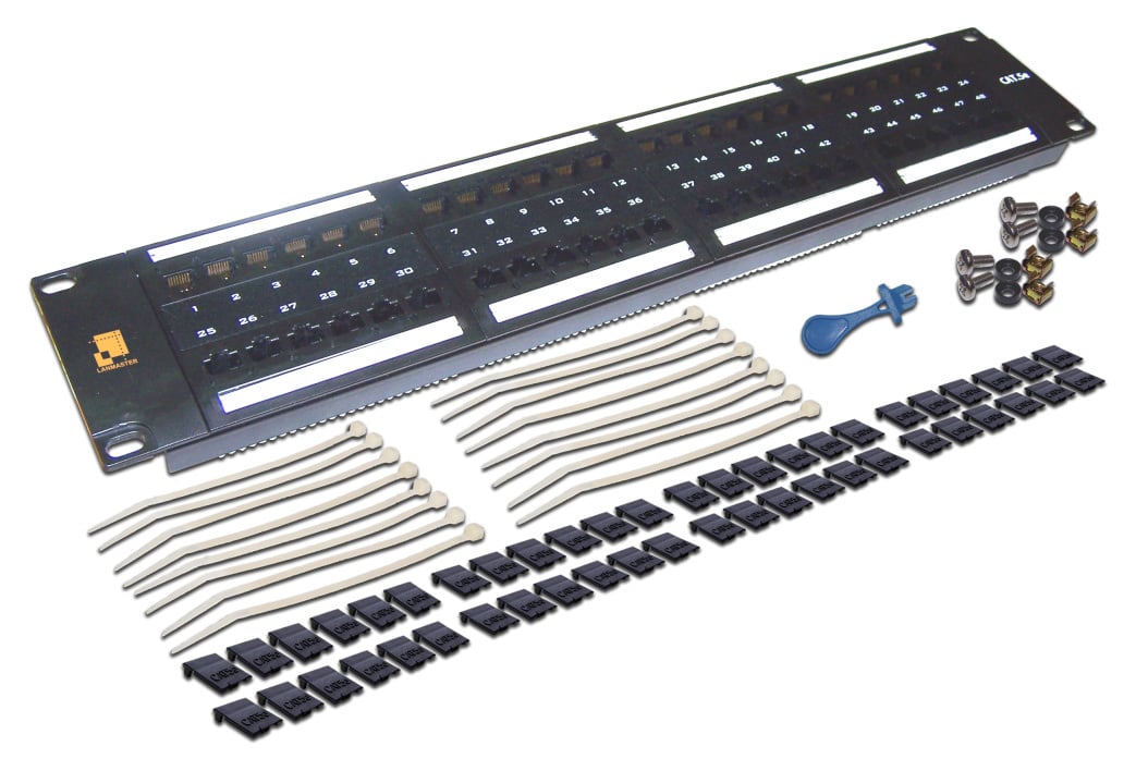 Патч-панель Lanmaster LAN-PPL48U5E, 2U, 48×RJ45, кат.5e, неэкранированная