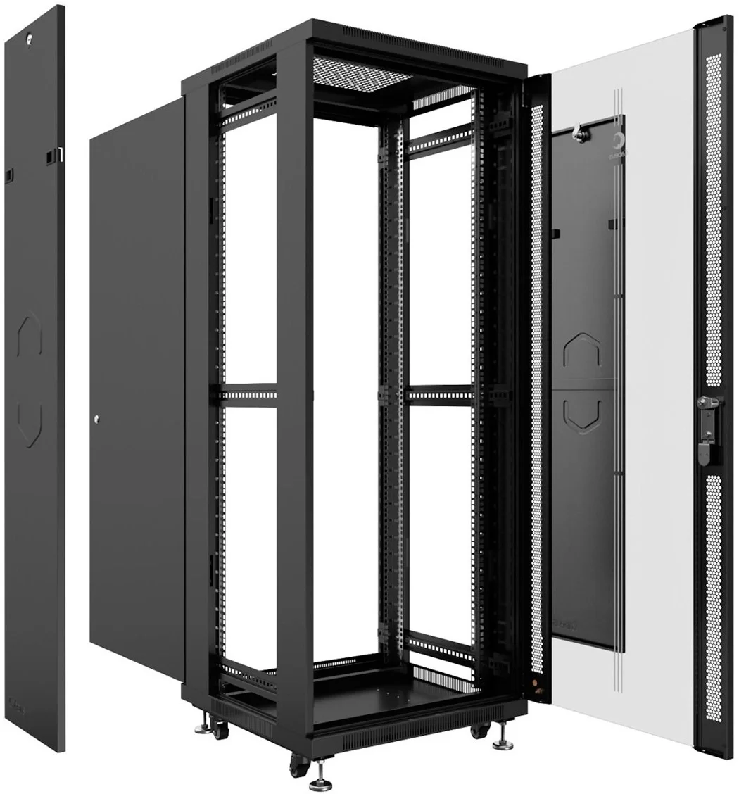 Cabeus SH-05C-42U60/60-BK Шкаф монтажный телекоммуникационный 19" напольный для распределительного и серверного оборудования 42U 600x600x2055mm (ШхГхВ) передняя стеклянная и задняя сплошная металлическая двери, ручка с замком, цвет черный (RAL 9004)