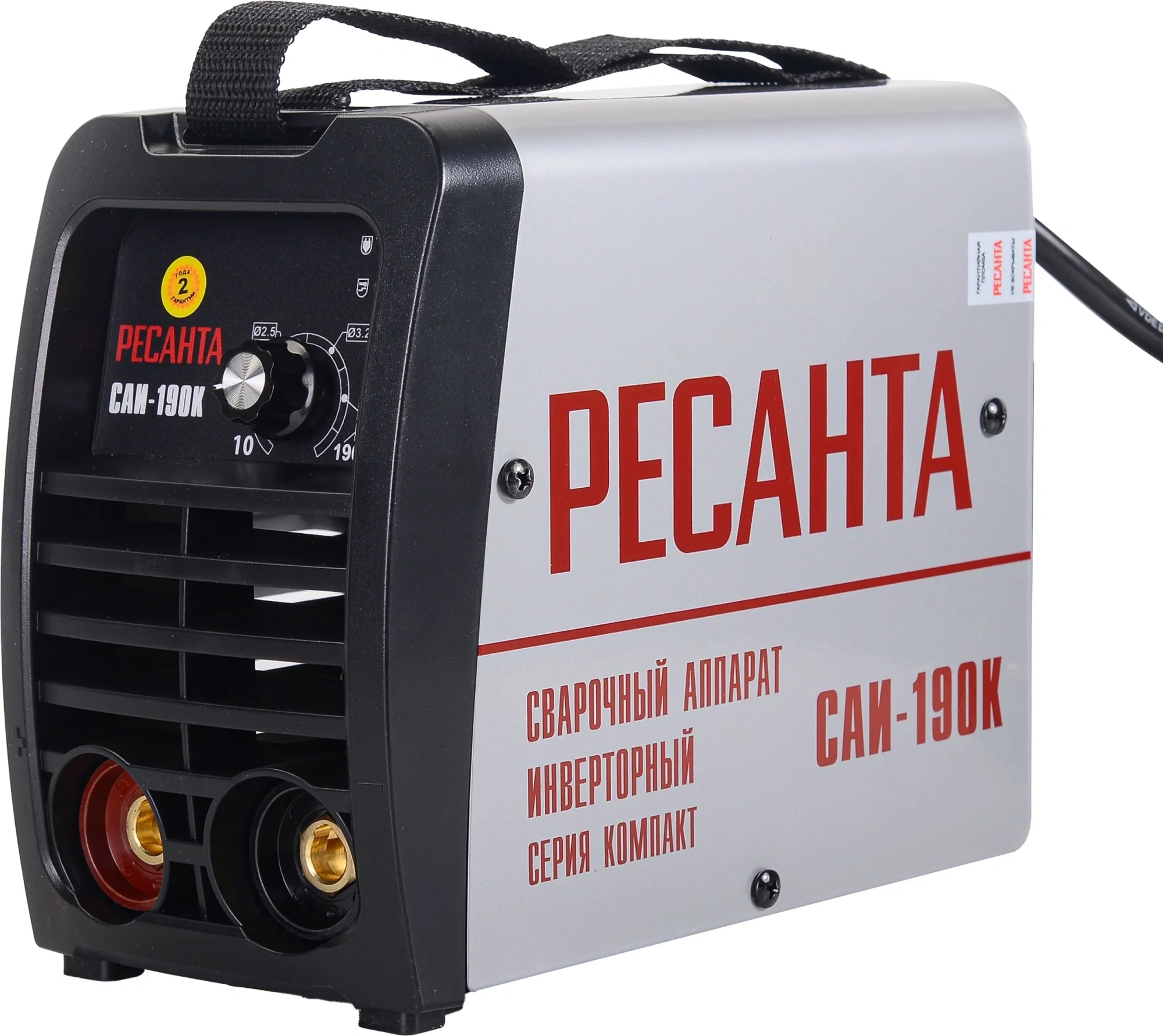 Ресанта САИ 190К 65/36 Сварочный аппарат компакт [65/36] {154В-242В, макс.5,5кВт, 10А-190А, ПВ 70%, напр. холостого хода 80В, напр. 27В, макс. диаметр электрода 5мм, 3,5кг} 4606059018872