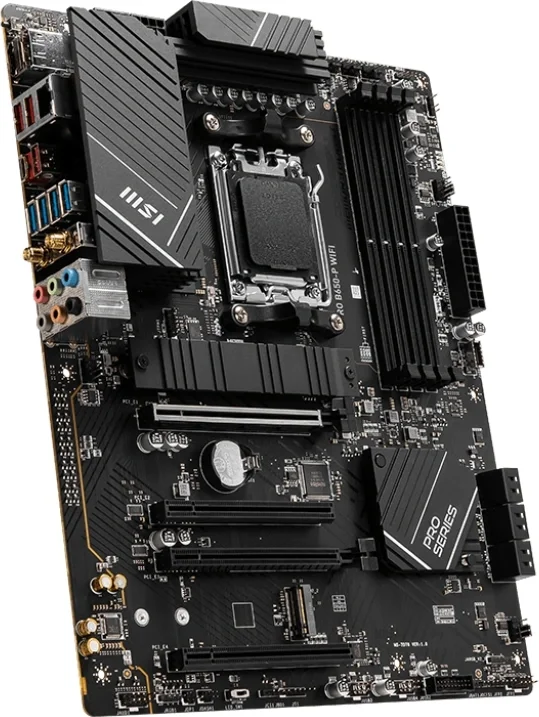 Материнская плата MSI PRO B650-P WIFI, AM5, AMD B650, 4xDDR5, 6xSATA, 2xM.2 (PCIe 4.0), 2xPCIe 4.0 x16, 2xPCIe 3.0 x16, 1xHDMI, 1xDP, 1x2.5Gb LAN, Wi-Fi, Bluetooth, 1xUSB-C 20Gbps, 3xUSB-A 10Gbps, 4xUSB-A 5Gbps, 3x3.5 мм, 7.1, чёрный, ATX
