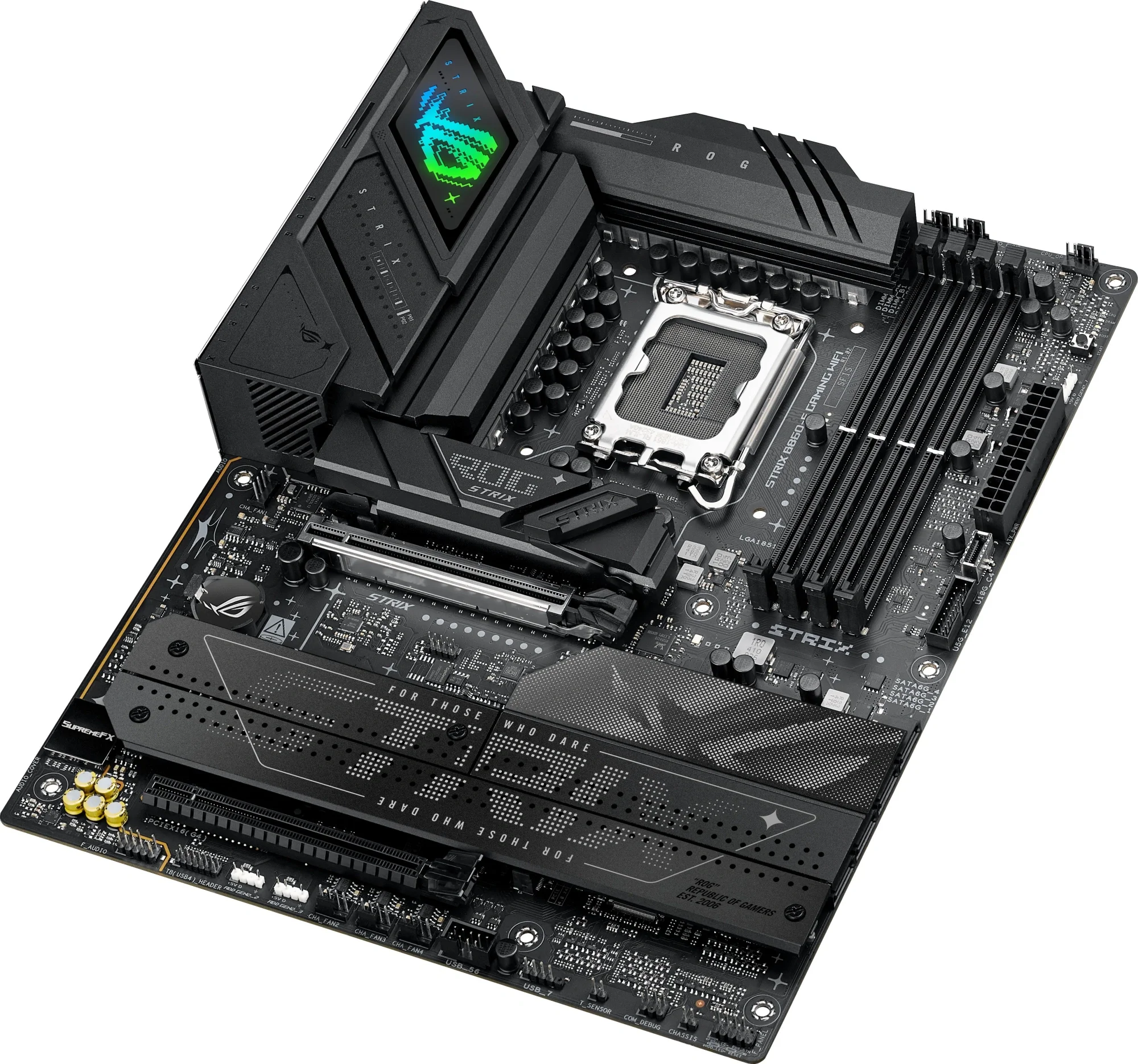 ASUS ROG STRIX B860-F GAMING WIFI (Socket 1851, ATX 4xDDR5(256GB), DP/ HDMI, 1xPCIe 5.0x16/1xPCIe 4.0x16, 1xLAN(2.5GbE), Wi-Fi, BT,Thunderbolt 4, 4xSATA 6Gb/s, 4xM.2, 2xType-C, 7xUSB 3.2)