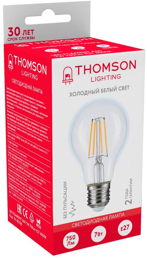 Лампа филам. Thomson Filament TH-B2330 7Вт цок.:E27 груша 220B св.свеч.бел.хол. A60 (упак.:1шт)