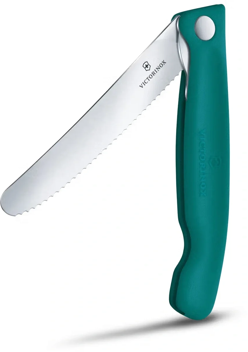 Нож кухонный Victorinox Swiss Classic 6.7834.FC1 стальной столовый лезв.110 мм серрейт. заточка зеленый карт. коробка