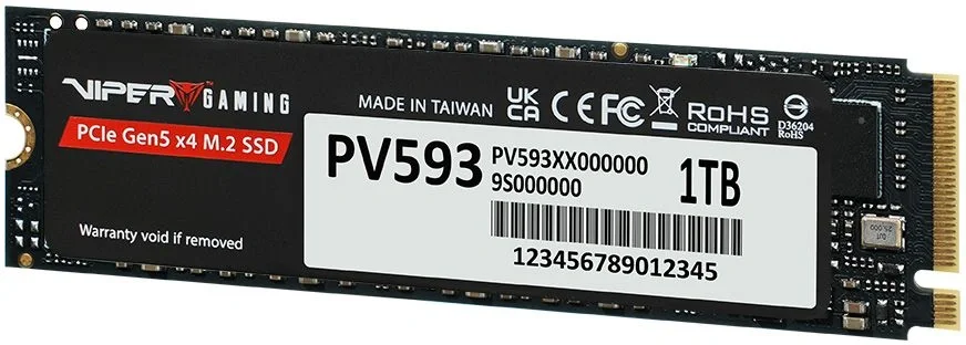 Твердотельный накопитель Patriot SSD Viper PV593 1TB M.2 2280 NVMe PCIe Gen5 x4 R14000/W10000 TBW 700TB DRAM-buffered ECC