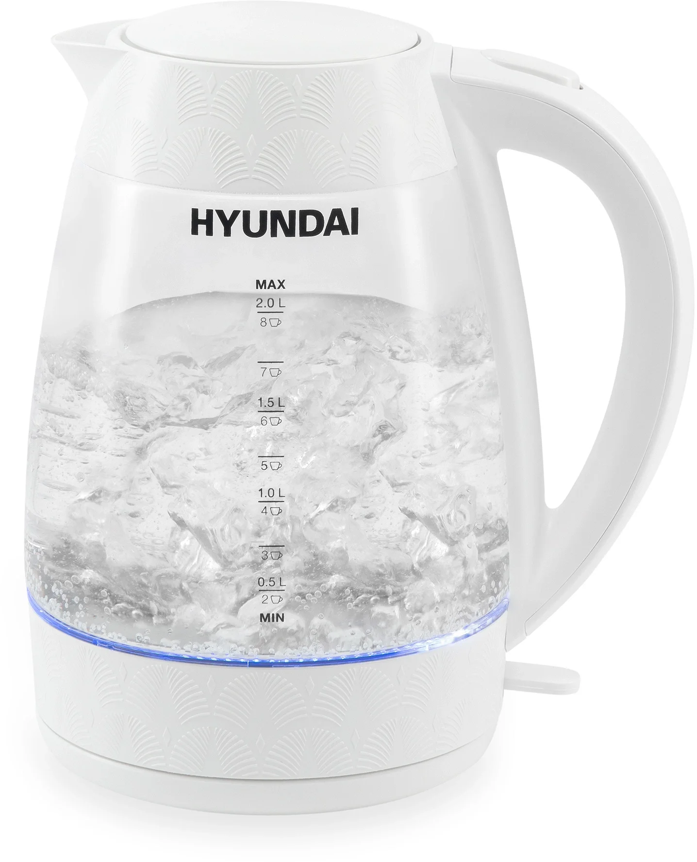 Чайник электрический Hyundai HYK-G4506 2л.  2200Вт  белый  корпус: стекло/пластик