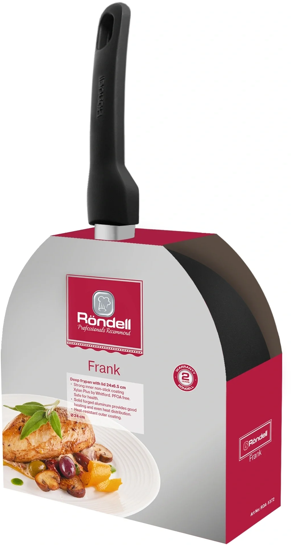 Сковорода Rondell Frank RDA-1372 круглая 24см покрытие: Xylan Plus ручка несъемная (с крышкой) черный