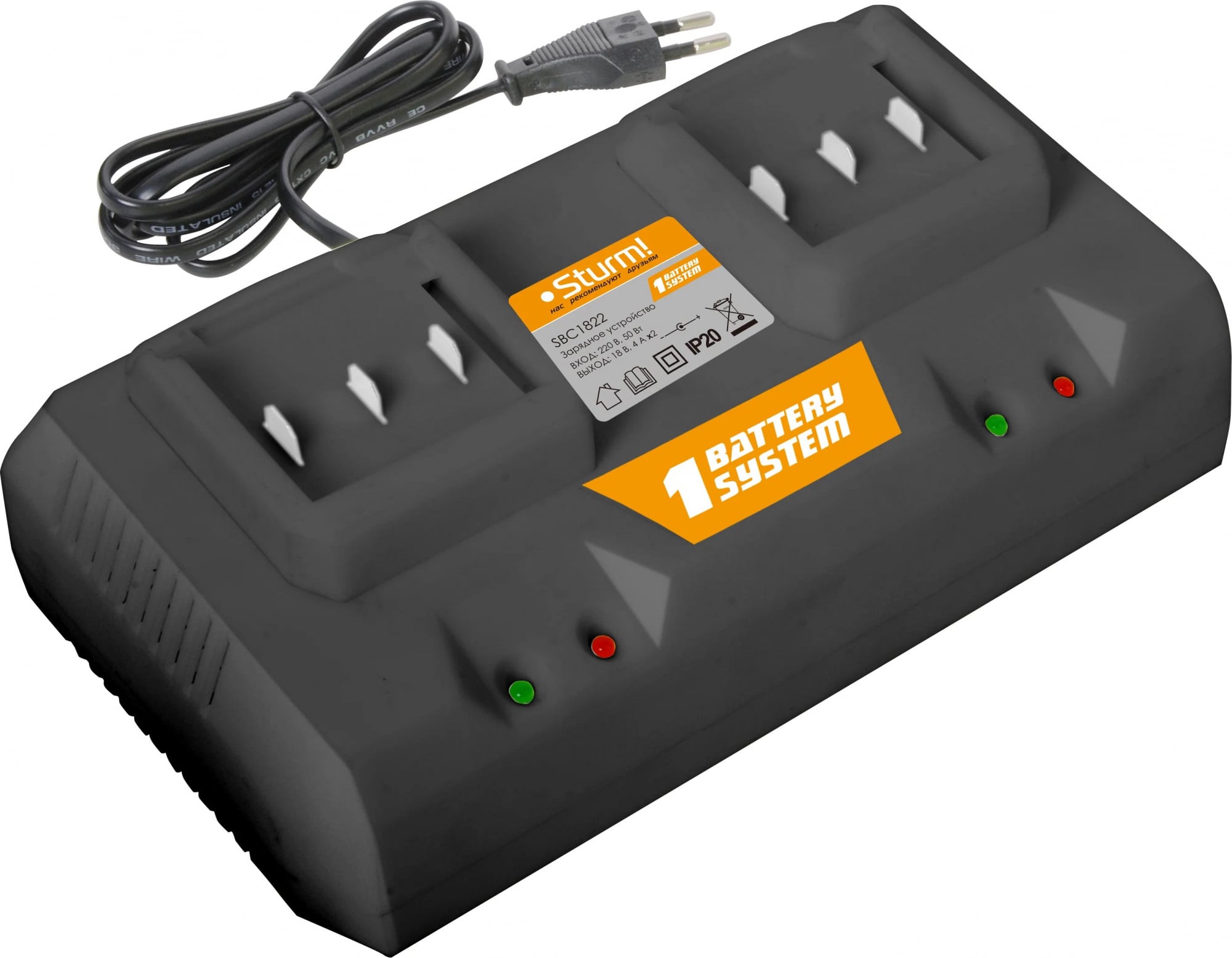 Зарядное устройство Sturm! SBC1822, 18В, 2×4А