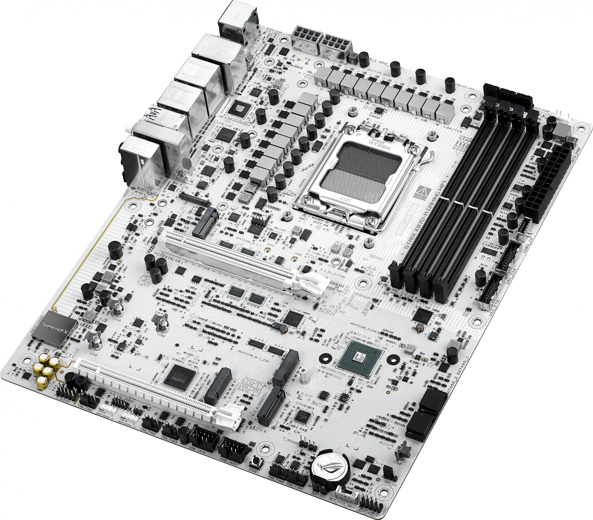 ASUS ROG STRIX X870-A GAMING WIFI (Socket AM5, ATX, 4xDDR5(192GB), DP/HDMI, 1xPCIe 5.0x16/1xPCIe 4.0x16, 1xLAN (2.5GbE), Wi-Fi 7, BT 5.4, 2xSATA 6Gb/s, 4xM.2, 2xUSB4 Type-C, 1xUSB-C, 9xUSB 3.2)