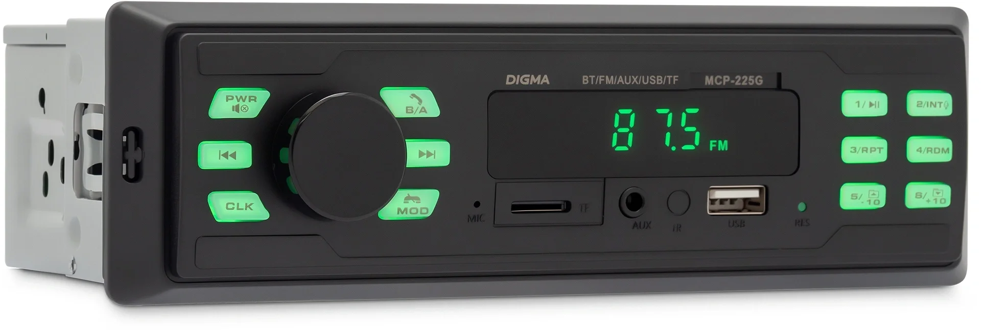 Автомагнитола Digma MCP-225G, 1 DIN, Bluetooth, USB Type-A, AUX