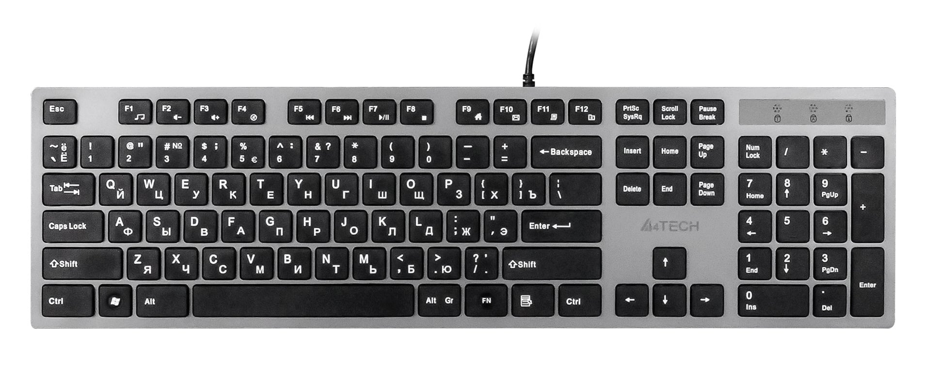 <067795> Клавиатура проводная A4Tech KV-300H USB-Hub Slim серый [KV-300H]