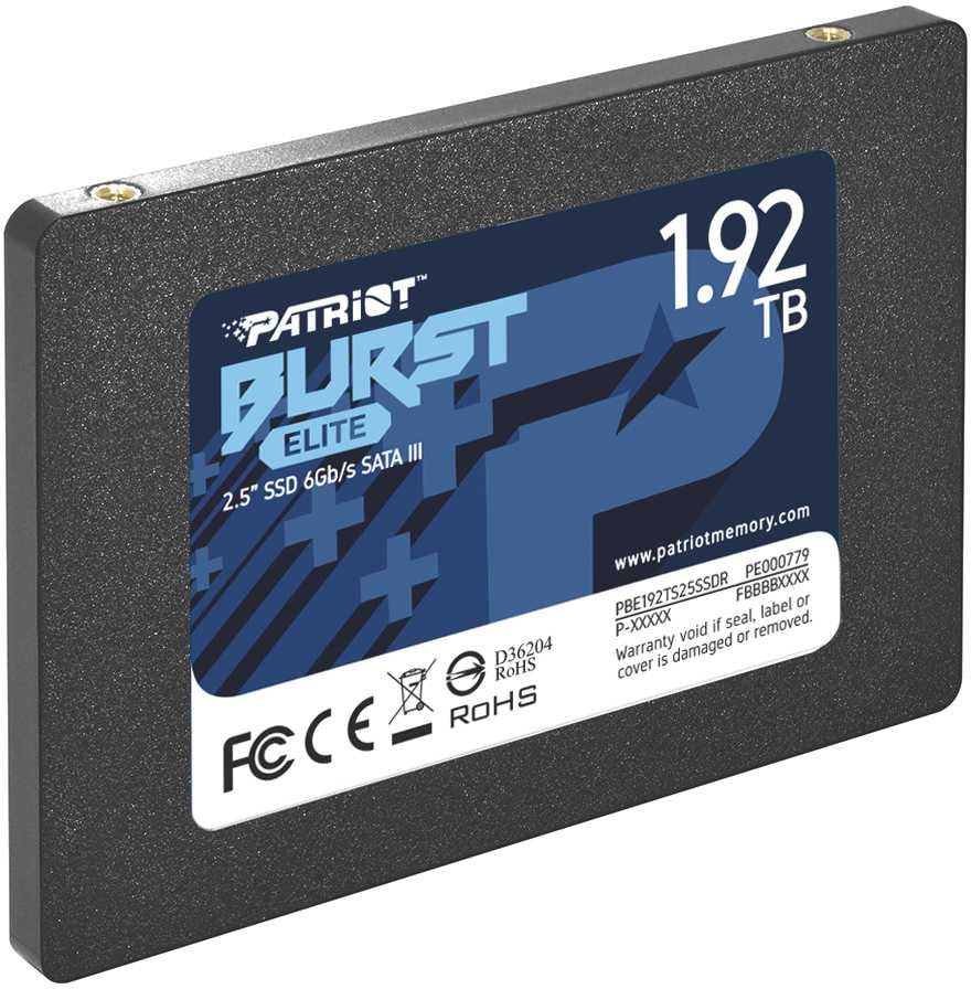 Диск SSD PATRIOT - BURST ELITE, для ноутбука, 2.5", 1.92 ТБ, SATA, 6 Гб/с, speed write-320МБ/с read-450МБ/с, PBE192TS25SSDR