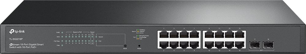 Коммутатор Управляемый TP-Link - SG2218P, Layer 2, 16-PoE, 16-1GbE, 2-SFP, SNMP, telnet, Web, в стойку, SG2218P