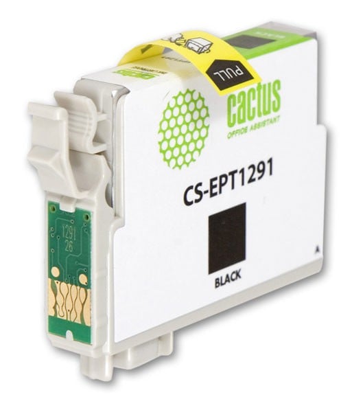 Картридж струйный Cactus CS-EPT1291 T1291 черный (15мл) для Epson Stylus Office B42/BX305/BX305F/BX320/BX525/BX625/SX420/SX425/SX525/SX620 с чипом