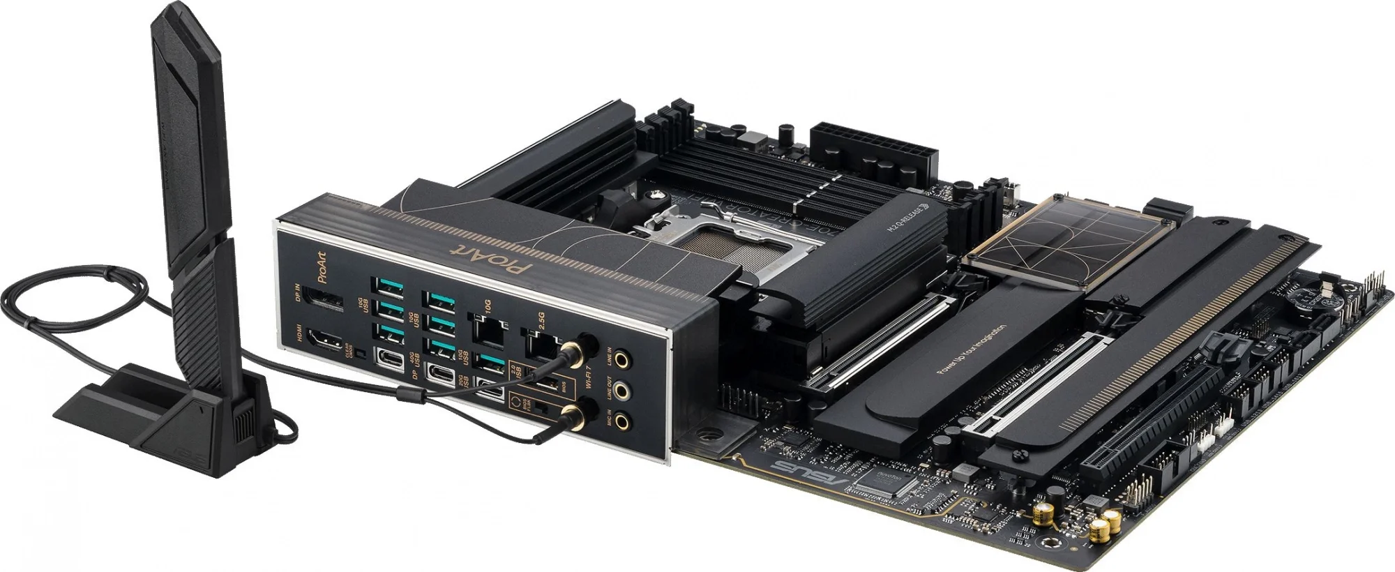 ASUS PROART X870E-CREATOR WIFI (Socket AM5, ATX, 4xDDR5(256GB), DP/HDMI, 3xPCIe 5.0x16, 4xSATA 6Gb/s, 4*M Key,  2,5xLAN, 10xLAN,  WiFi 7, BT 5,4, 7xUSB 3.1, 1xUSB 2.0)