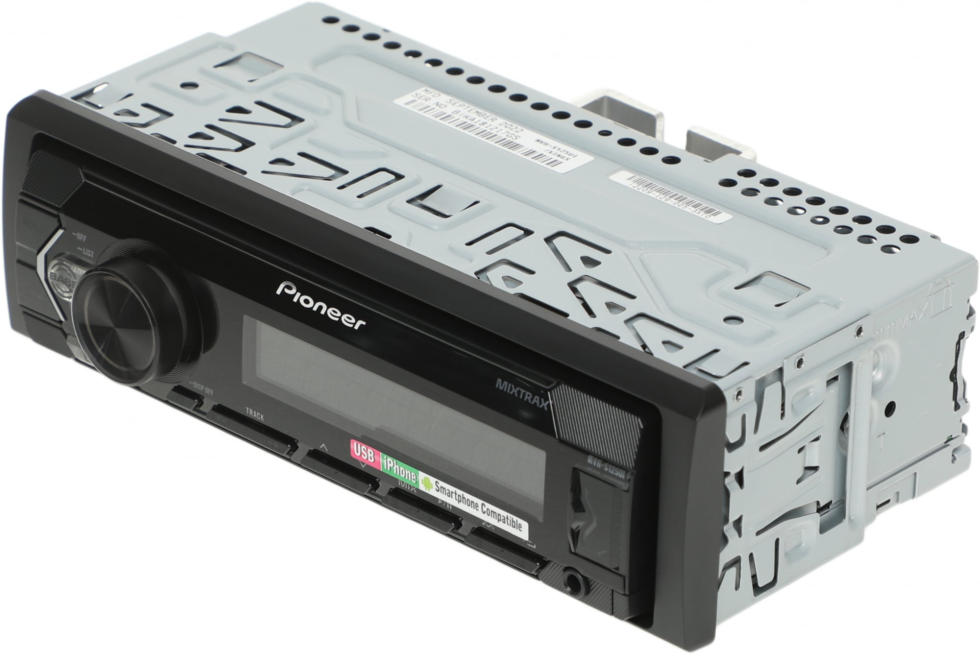 Автомагнитола Pioneer MVH-S125UI, 1 DIN, USB Type-A, AUX, пульт ДУ, съёмная панель