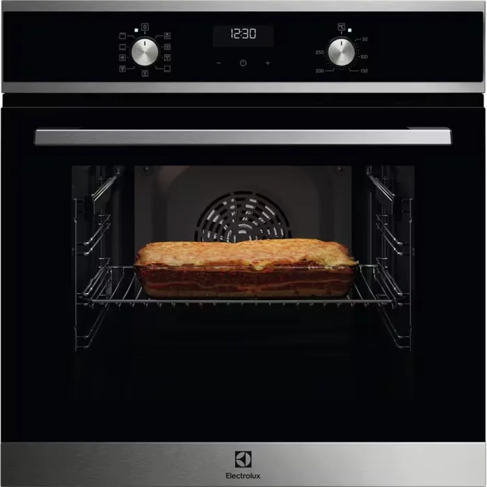 Встраиваемый духовой шкаф ELECTROLUX/ Электрический духовой шкаф с конвекцией, приготовление на пару, объем 65 л, 8 режимов, очистка каталитическая, 2 стекла в дверце, направляющие проволочные + телескопические (1 уровень)нержавеющая сталь