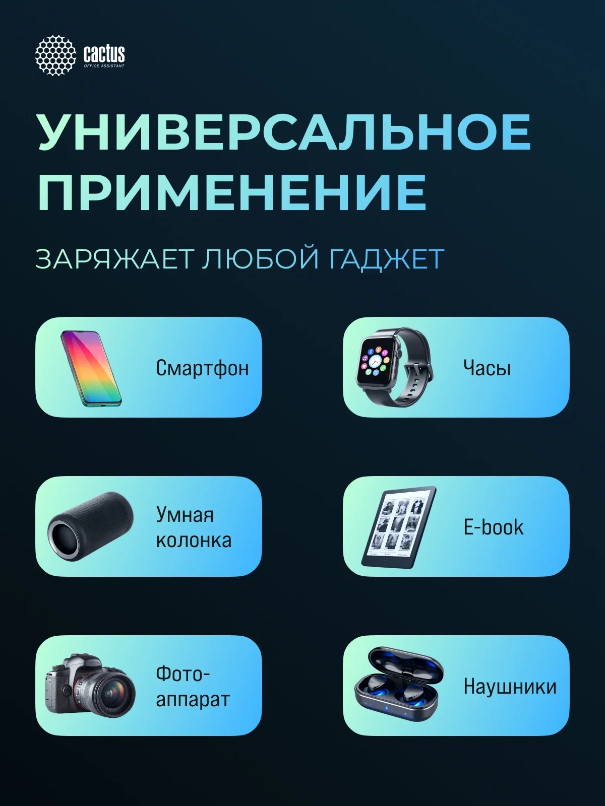 Мобильный аккумулятор Cactus CS-PBFSTA-10000 10000mAh 22.5W 4.5A USB-C беспров.зар. серый