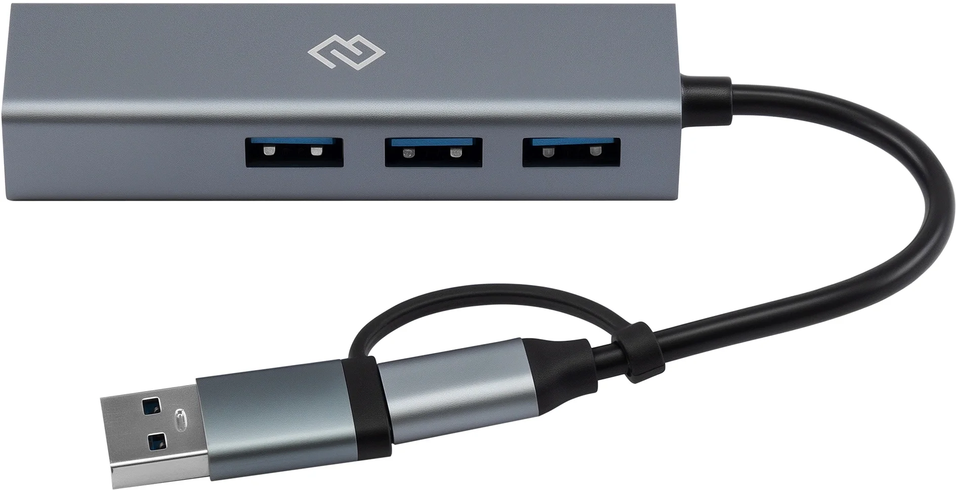 USB разветвитель Digma DHUB-LAN-4PORT, 2xUSB 2.0, 1xUSB 3.0, серебристый (DHUB-LAN-4PORT)
