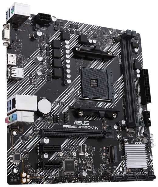 Материнская плата Asus - PRIME A520M-K, mATX, AMD A520, 1xAM4, 2xDDR4 до 64ГБ, 1x1GbE, audio, M.2, VGA, HDMI, 1xPS/2, 4xSATA, 2xUSB2.0, 4xUSB3.2, PRIME A520M-K