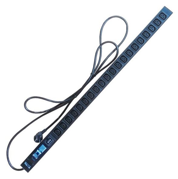 Блок розеток LANMASTER - TWT-PDV, 16A, in (Сетевой шнур (Schuko)), out ( 20xIEC-C320 C13), 3 м, Вертикальный, Zero U, цвет чёрный, TWT-PDV-20C3-GP