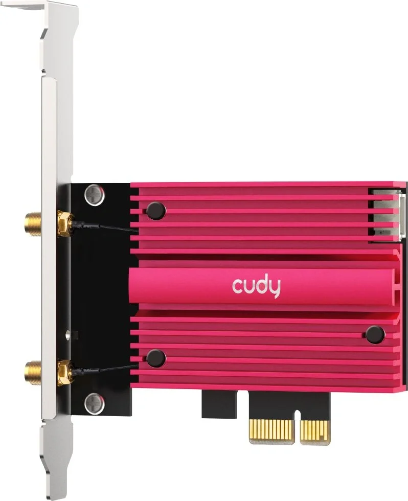 Адаптер беспроводной связи (Wi-Fi) CUDY BE9300  Wi-Fi PCI Express Adapter BE9300 Wi-Fi 7 Bluetooth 5.4 PCI Express Adapter with Heatsink and Magnetized Antenna Base,  Intel BE200 module,Tri-band 2T2R,  802.11be/ax/ac/a/b/g/n, Magnetized antenna base, 2 high gain detachable antennas