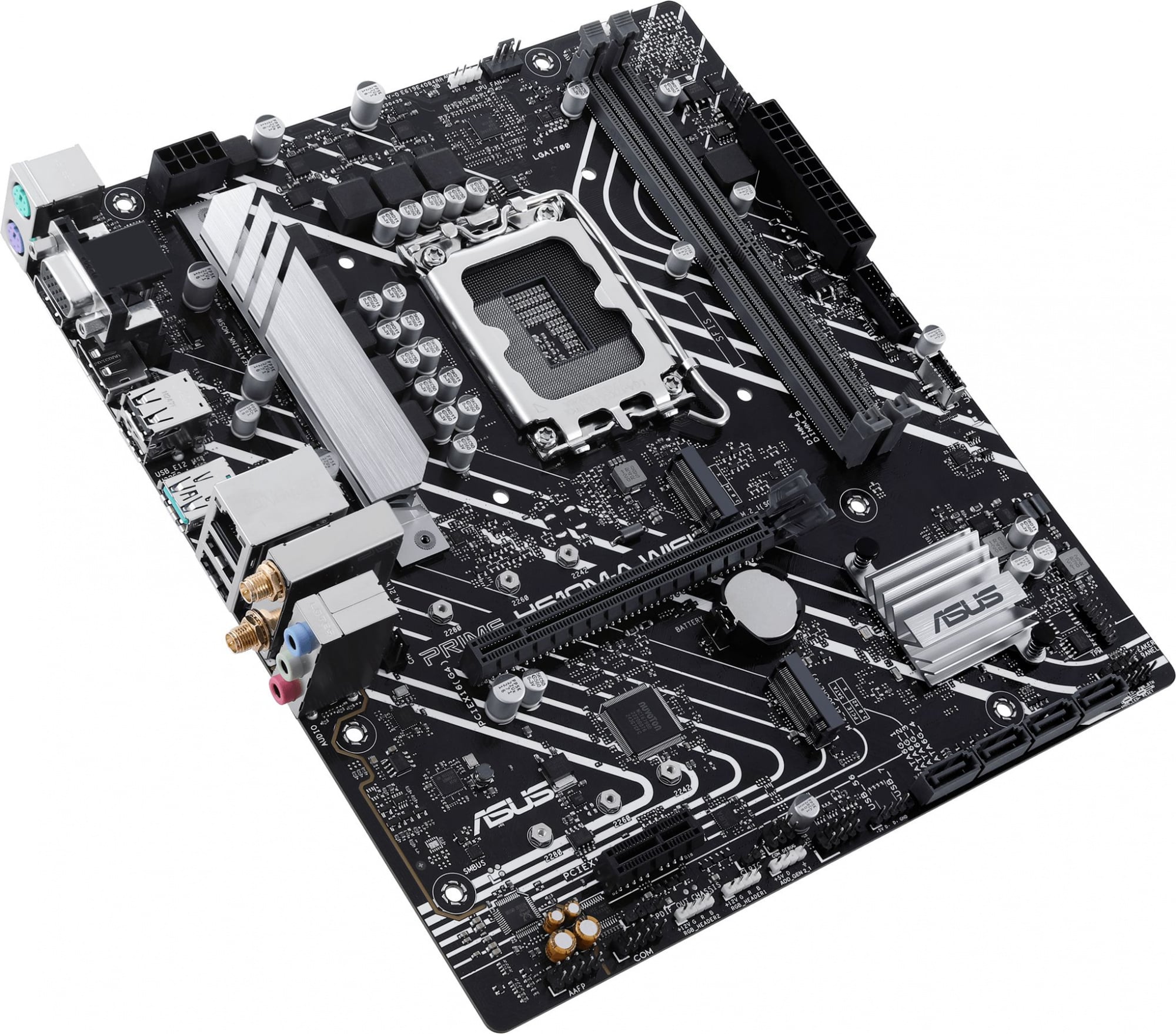ASUS PRIME H610M-A WIFI (Socket 1700, mATX, 2xDDR5(96GB), VGA/DP/HDMI, 1xPCIe 4.0x16/1xPCIe 3.0, 1xLAN, Wi-Fi, BT, 4xSATA 6Gb/s, 2xM.2, 1xUSB 3.2, 4xUSB 2.0, 2xPS/2)