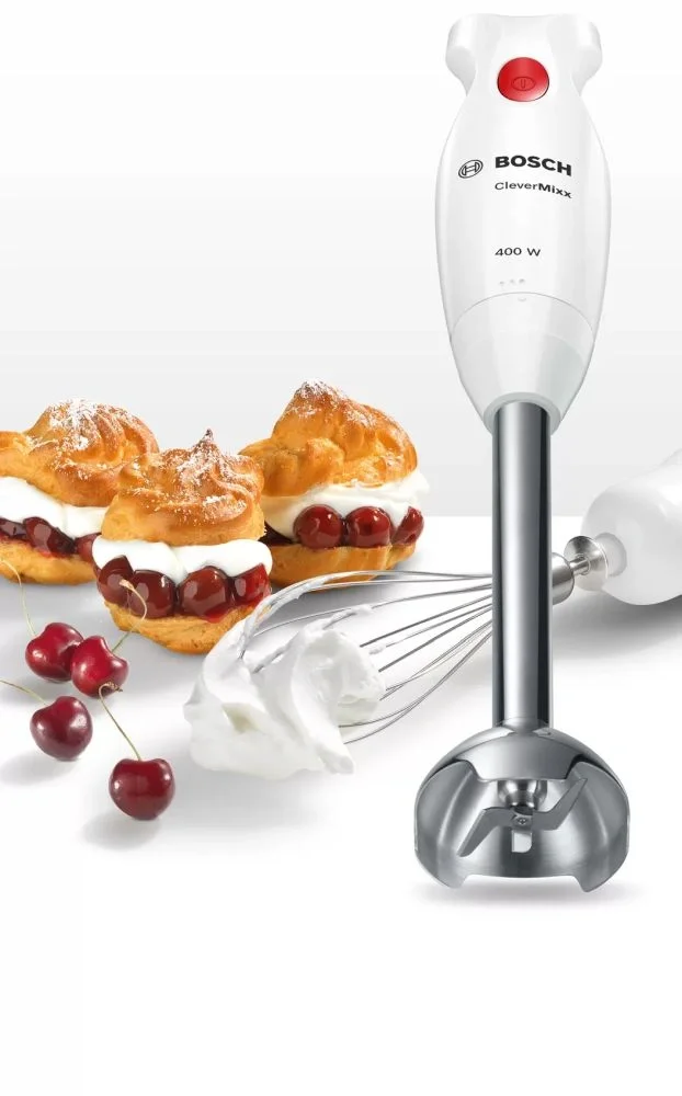 Блендер Bosch MSM 24500 Мотор мощностью 400 Вт, низкий уровень шума. Нож с 4 острыми лезвиями гарантирует отличные результаты при смешивании и измельчении продуктов. Материал корпуса пластик. Материал погружной части 	нержавеющая сталь. 1 режим работы. 1 скорость. 3 насадки. Венчик для взбивания. Измельчитель. Мерный стакан. Антиразбрызгивание. Возможность мытья в посудомоечной машине.