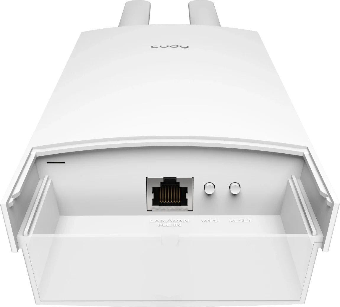 Точка доступа/ AX3000 High Power WiFi 6 Gigabit Outdoor Access Point, 2402Mbps at 5GHz + 574Mbps at 2.4GHz, 1 x Gigabit RJ45, 2 Detachable Antennas, 802.3at/802.3af PoE or 48V passive PoE, IP65 Waterproof, lightning protection, 48V passive PoE adapter included, - 40 ~ 70 Operating Temperature, Surge/Lightning Protection, Cudy Mesh Support