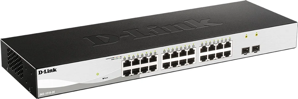 D-Link Управляемый коммутатор 2 уровня DGS-1210-26/FL, оснащенный 24 портами 10/100/1000Base-T и 2 портами 1000Base-X SFP, поддерживает технологию D-Link Green и расширенные функции управления и безопасности, обеспечивая высокую производительность и масштабирование сети. Функции управления включают SNMP, управление на основе Web-интерфейса и интерфейс командной строки (CLI) через Telnet и SSH. Данный коммутатор оснащен пассивной системой охлаждения, которая обеспечивает бесшумную работу и позволяет продлить срок эксплуатации устройства.