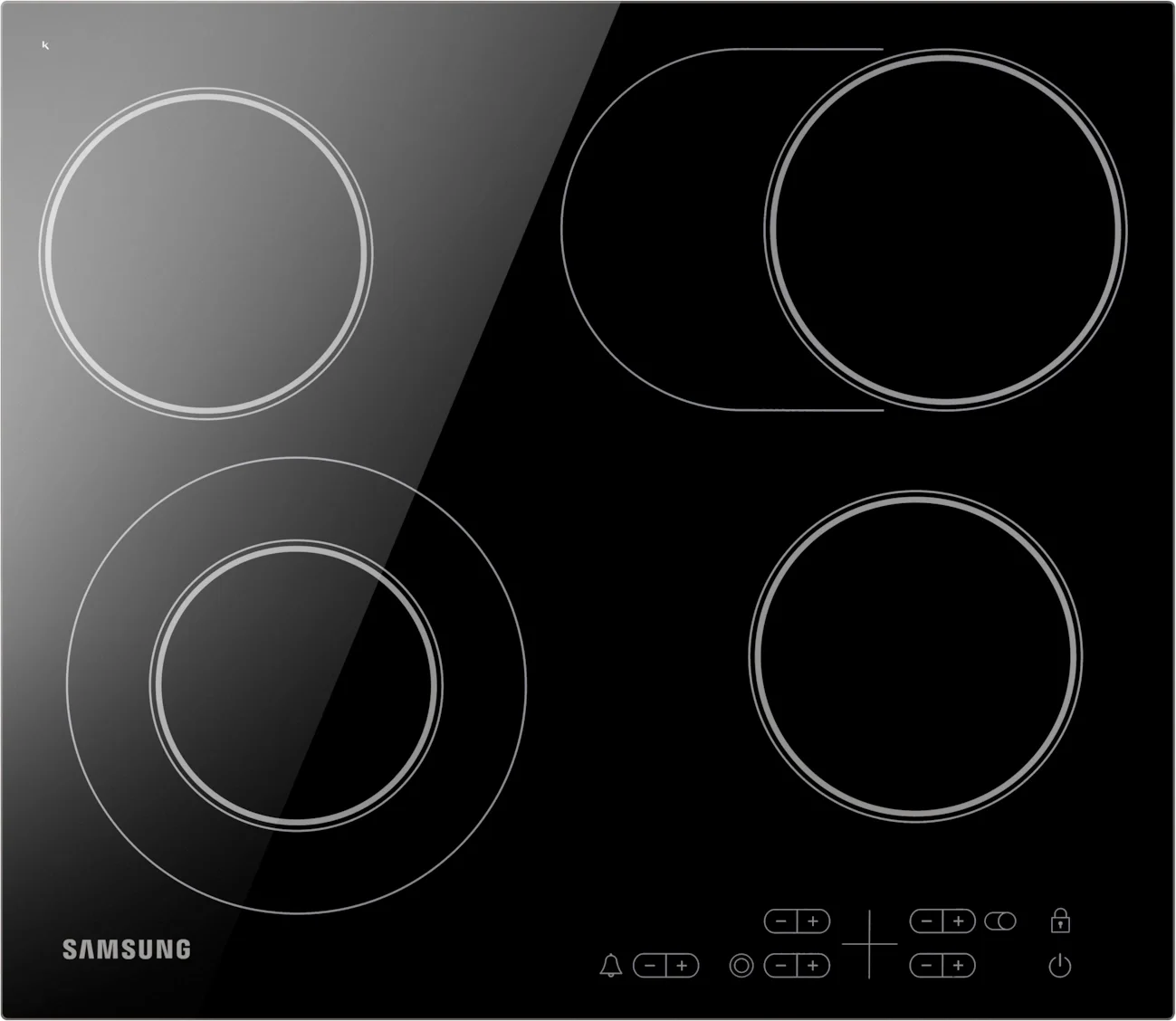 Встраиваемая электрическая варочная панель Samsung NZ64T3516AK/WT, 55 х 575 х 505 мм, стеклокерамика, скошенный край, черный