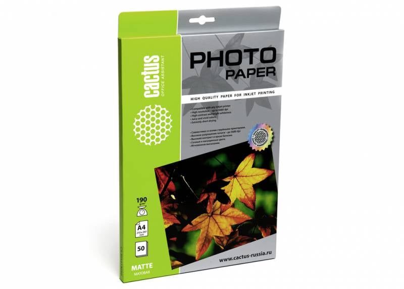 Cactus CS-MA419050 Бумага Cactus CS-MA419050 A4/190г/м2/50л./white матовое printable