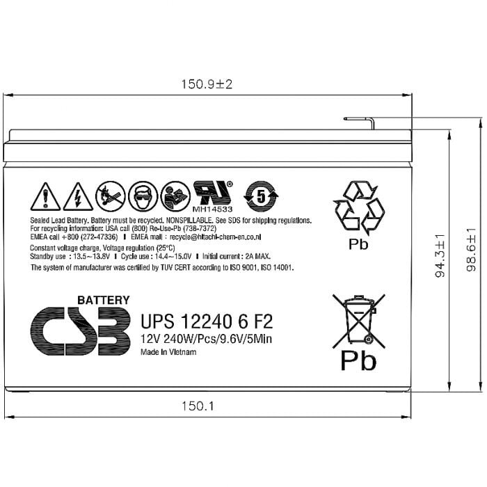 Аккумулятор для ИБП CSB UPS122406, 12В