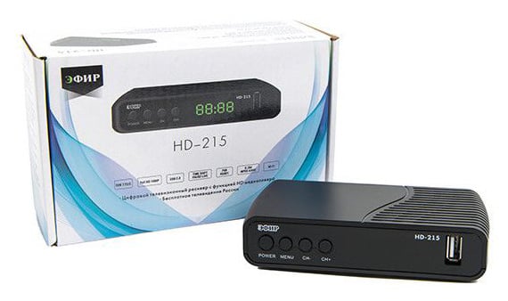 Ресивер эфирный цифровой Эфир DVB-T2 HD HD-215 пластик, дисплей DOLBY DIGITAL,