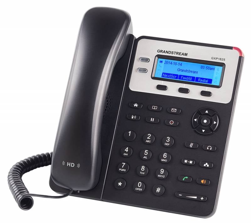 IP-телефон GRANDSTREAM - GXP1625, 2-line, 1xLAN 10/100 Мб/с, 1xWAN 10/100 Мб/с, 3 prog. keys, SIP, web interface, LCD, PoE, headphone in, чёрный, GXP1625