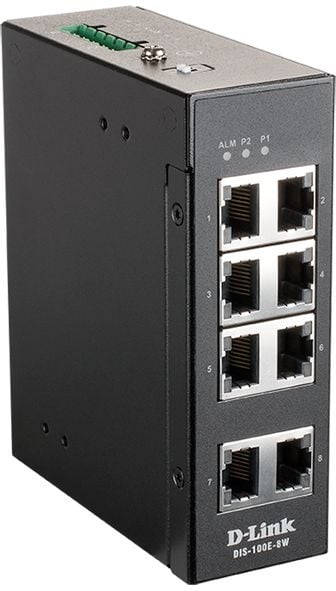 Коммутатор D-Link DIS-100E-8W/A1A, L2 Unmanaged Industrial Switch with 8 10/100Base-TX ports.1K Mac address, 802.3x Flow Control, Stand-alone, Auto MDI/MDI-X for each port, D-link Green technology, Metal case,