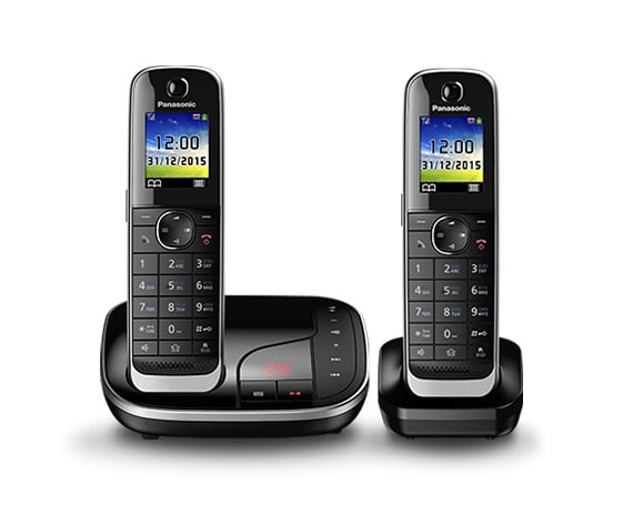 DECT-телефон Panasonic - KX-TGJ322, standby time 250h, talk time 15h, 2-handset, phone book 250 numbers, answerphone, headphone in, search handset, additional handset, чёрный, KX-TGJ322RUB