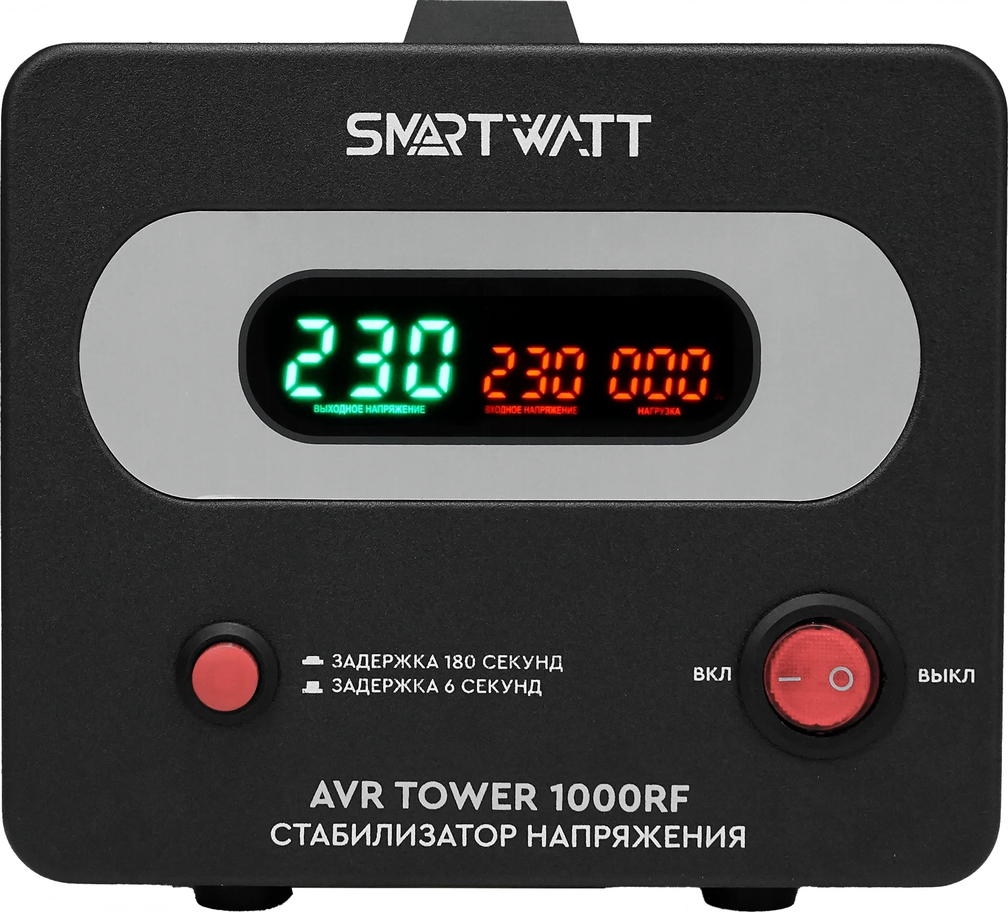 Напольный стабилизатор напряжения SMARTWATT AVR TOWER 1000RF (140W - 260W, 1000VA, 1 кВт, 50-60 Гц, розеток - 1, LED-дис