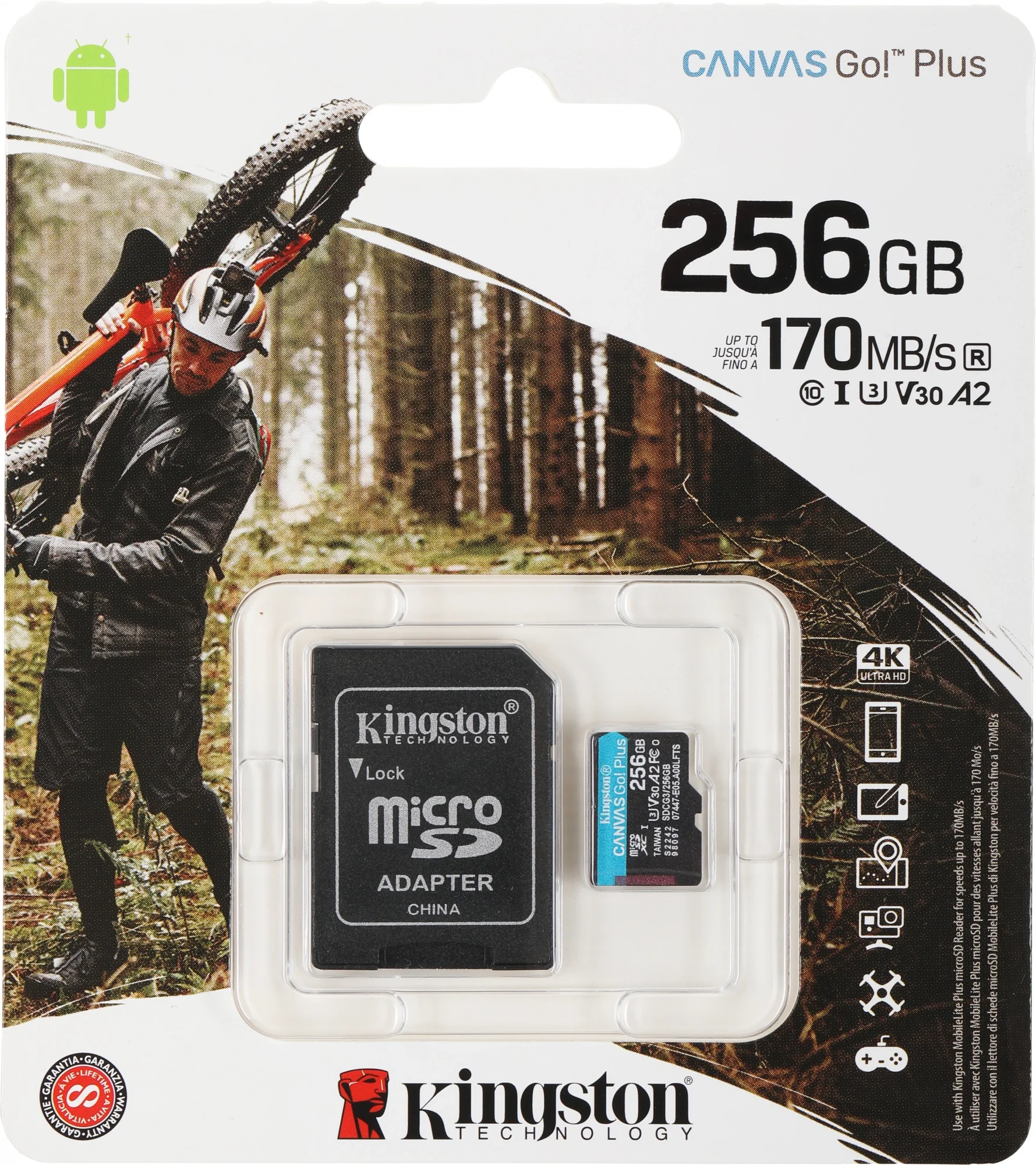 Kingston (SDCG3,256GB) microSDXC Memory Card 256Gb A2 V30 UHS-IU3  Class10  + microSD--)SD  Adapter