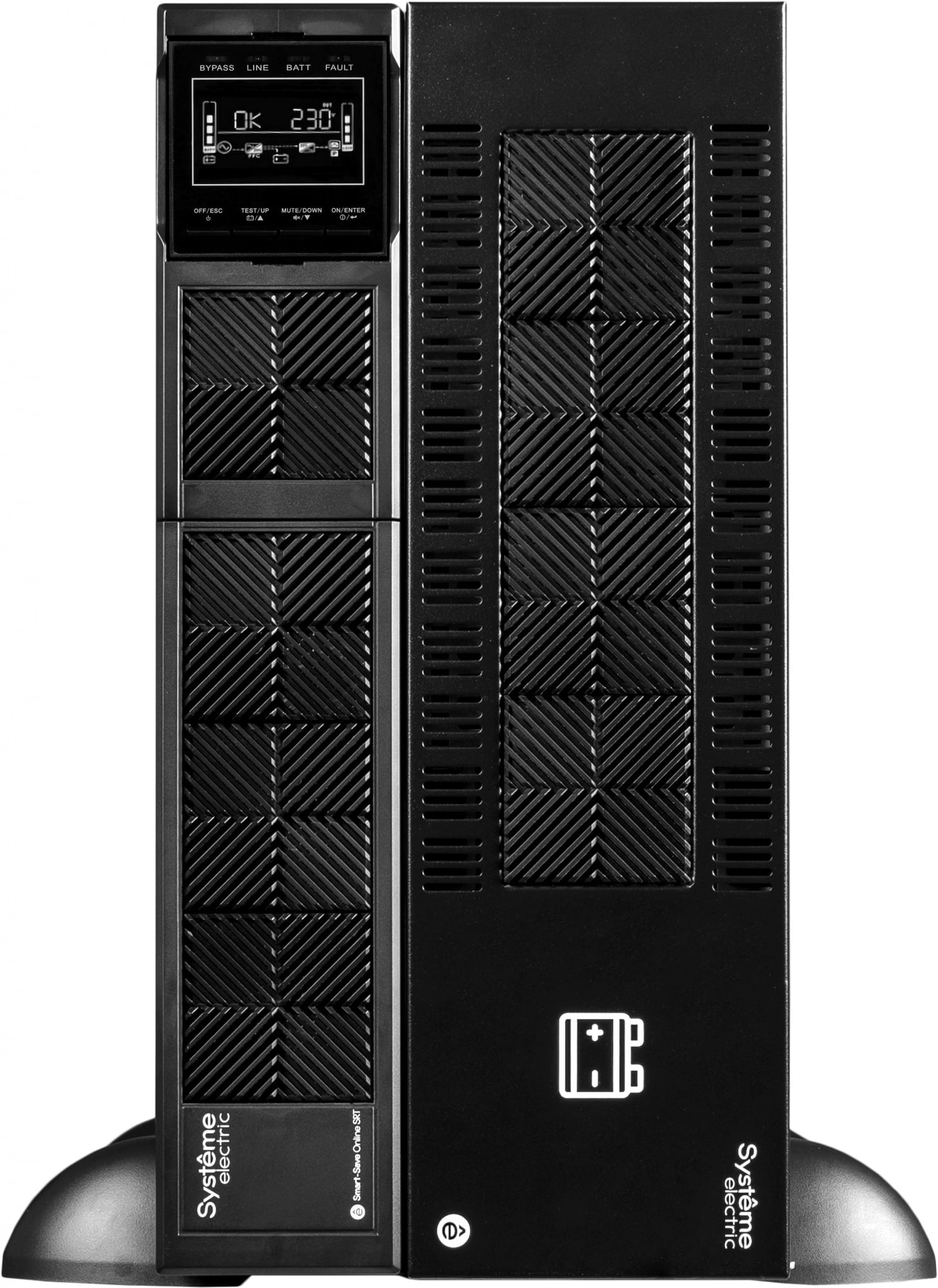 ИБП Systeme Electric Smart-Save Online SRT 5000 ВА, конвертируемый форм-фактор 5U, 230 В, 1:1, клеммный вход/выход, SmartSlot, LCD, USB HID, SNMP карта, параллельное резервирование, версия с возможностью увеличения времени автономии, 2 кор.