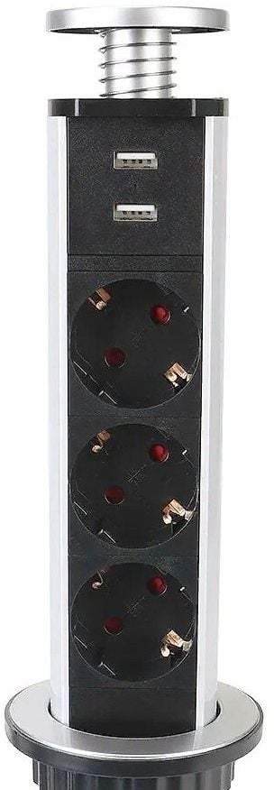 Сетевой разветвитель Premier PX/BL-VRT-3R-2USB-GRE, 3 розетки, 2×USB, 1.8м