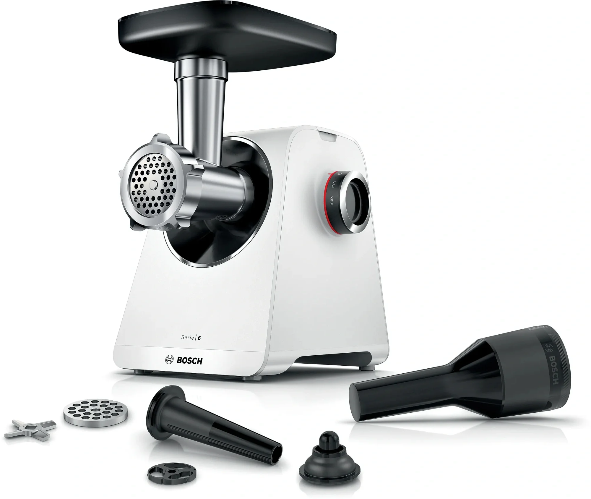 Мясорубка электрическая Bosch MFWS607W белый, 2100 Вт, 3.5 кг/мин, реверс, насадки - 4