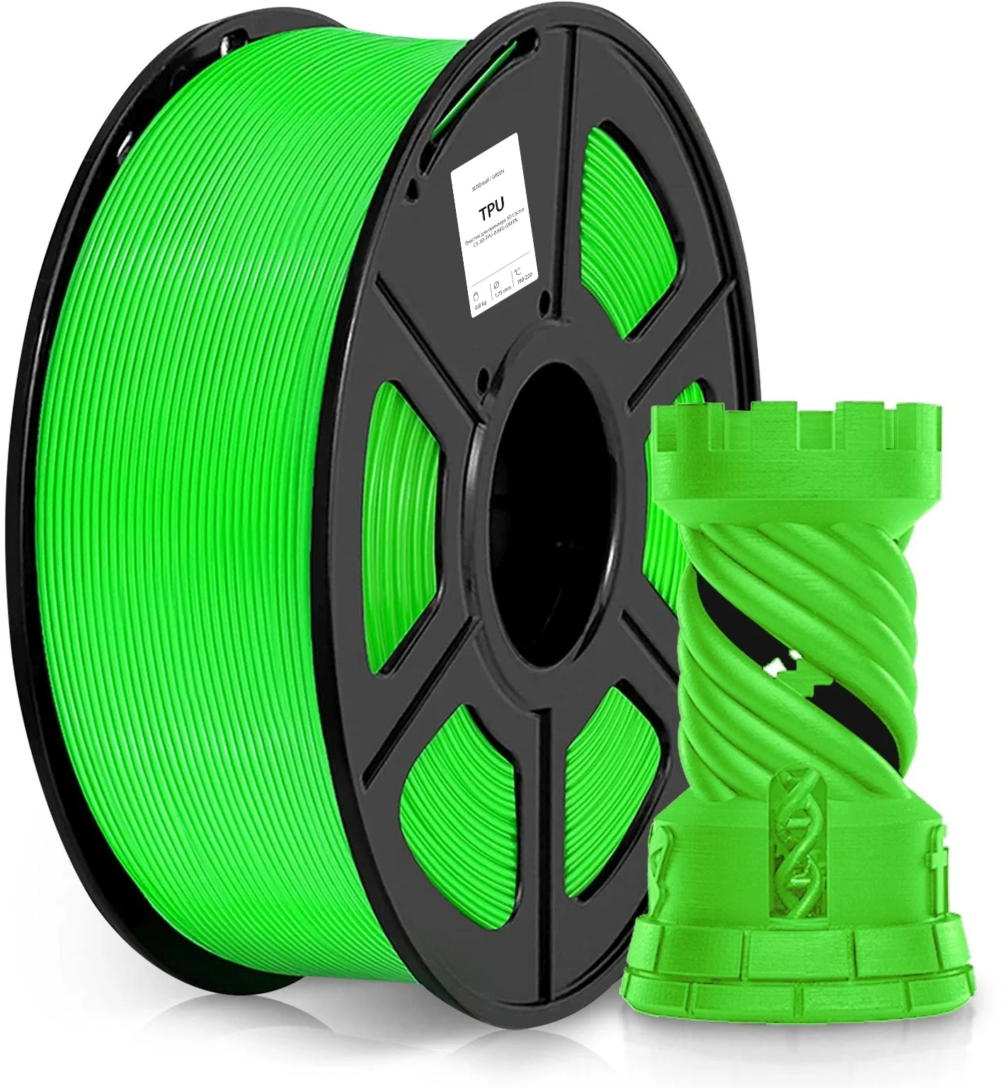Пластик для принтера 3D Cactus CS-3D-TPU-0.8KG-GREEN TPU  d1.75мм  0.8кг  L336м 1цв.