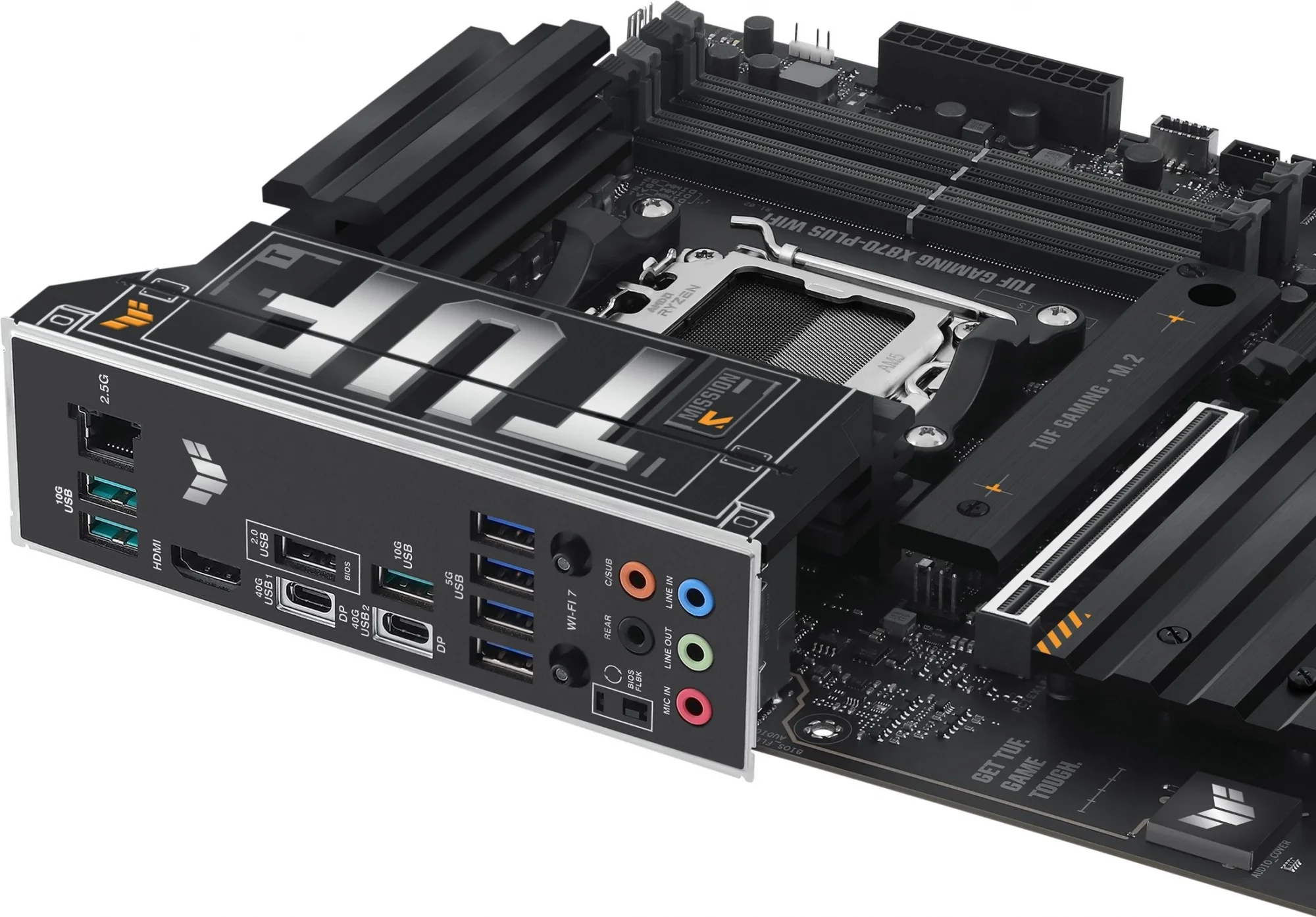 ASUS TUF GAMING X870-PLUS WIFI (Socket AM5, ATX,  4xDDR5(192GB), HDMI, 1xPCIe 5.0x16/1xPCIe 4.0x16, 1xLAN (2.5GbE), Wi-Fi 7, BT 5.4, 2xSATA 6Gb/s, 4xM.2, 2xType-C, 7xUSB 3.2, 1xUSB 2.0)
